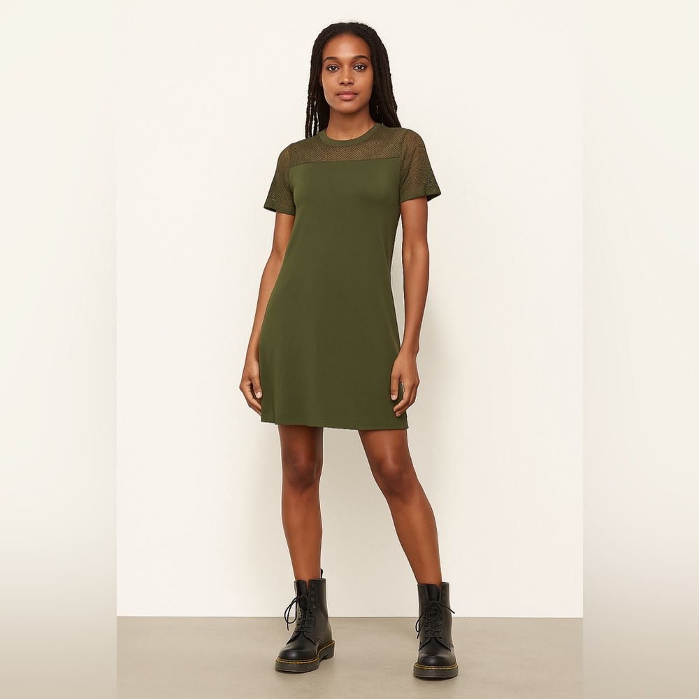 Michael Kors Women’s Classic A-line Olive Dress With Fishnet Details Size XS